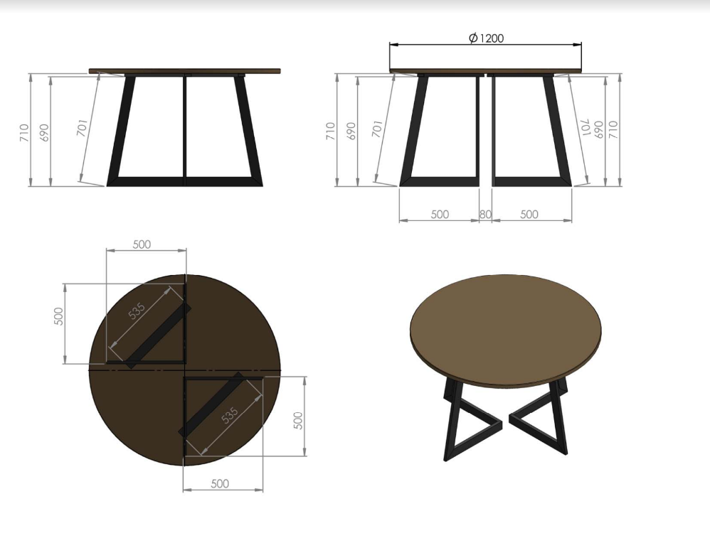 Håndlaget spisebord i eik (heltre)